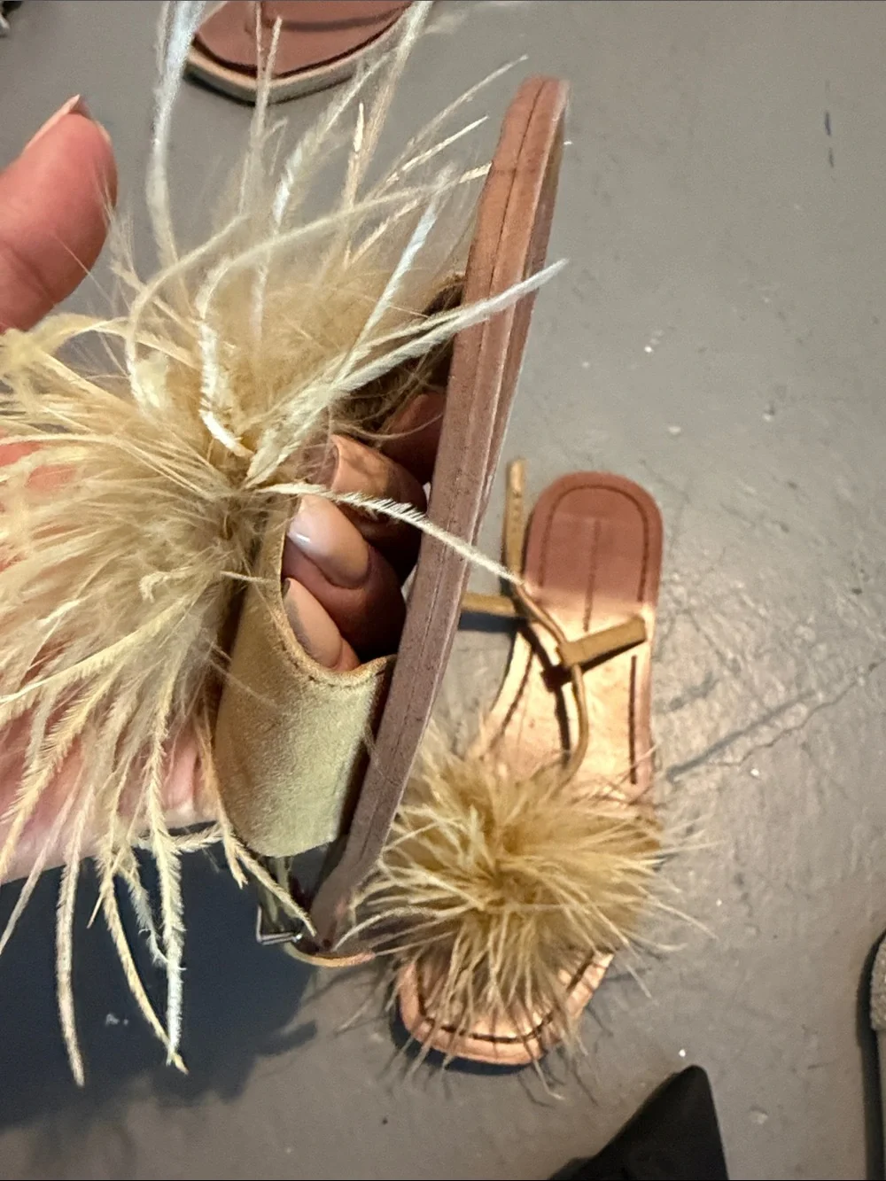 Zara Feather Pom-Pom Tan Sandals - Picture 6 of 9